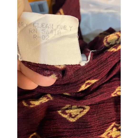 Vintage Rabbit Rabbit Rabbit Rayon Slip Dress Womens M USA Made Maroon Gold - Picture 15 of 15